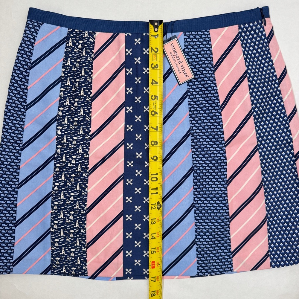 Vineyard Vines Silk Skirt Tie Gal Patchwork Mini Blue Pink Striped Nautical SZ 6 - Picture 13 of 14
